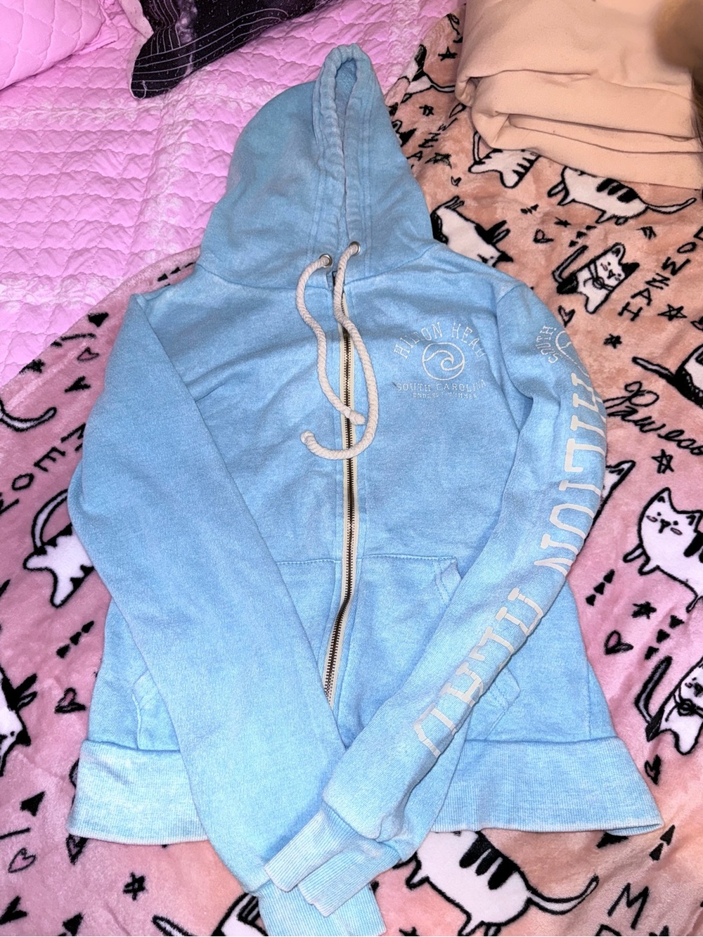 Hilton Head Island “ Ocean Drive”, Light Blue Women's Zip-Up Hoodie Jacket